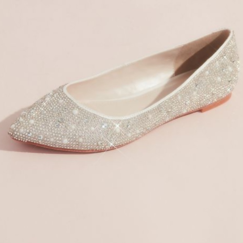 David’s Bridal crystal and iridescent stone ballet flats